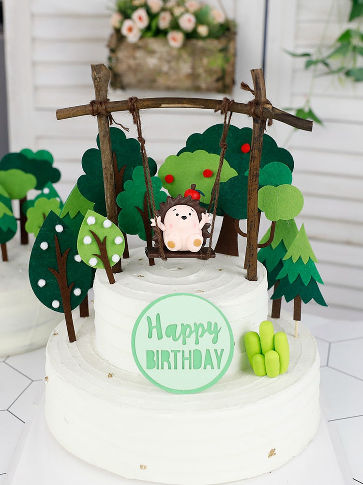 Qfdian Party decoration hot sale new Cake  topper Birthday party decorations tree hedgehog a swing  cake topper Hawaiian Summer Wedding Party