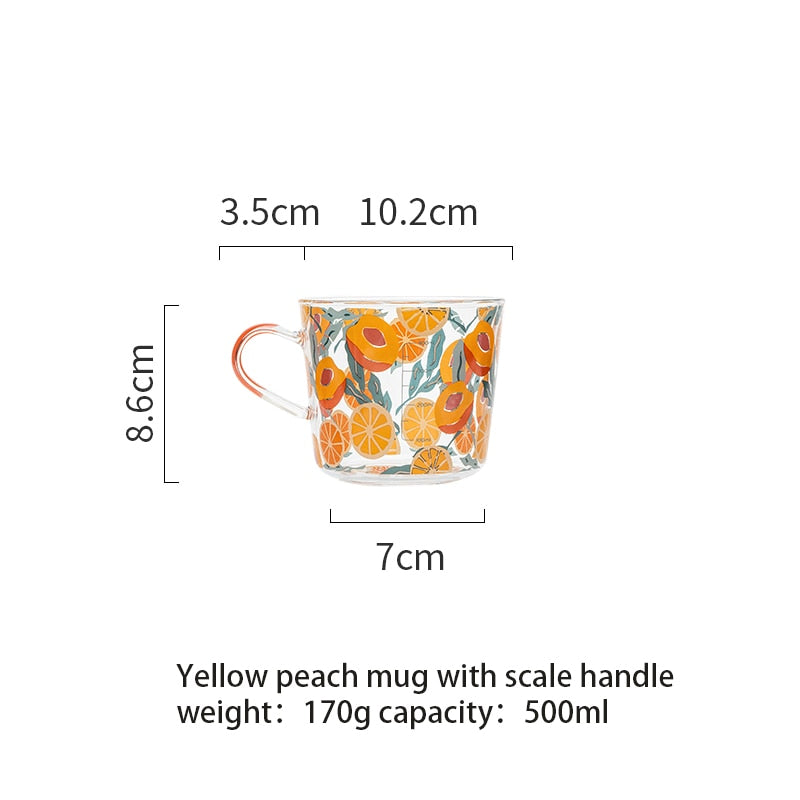 Qfdian Party decoration hot sale new Ins 500ml Yellow Peach Cactus Glass Tea Milk Cups with Scale Coffee Mug Party Creative Drinkware Tumbler Water Cups Japan Style