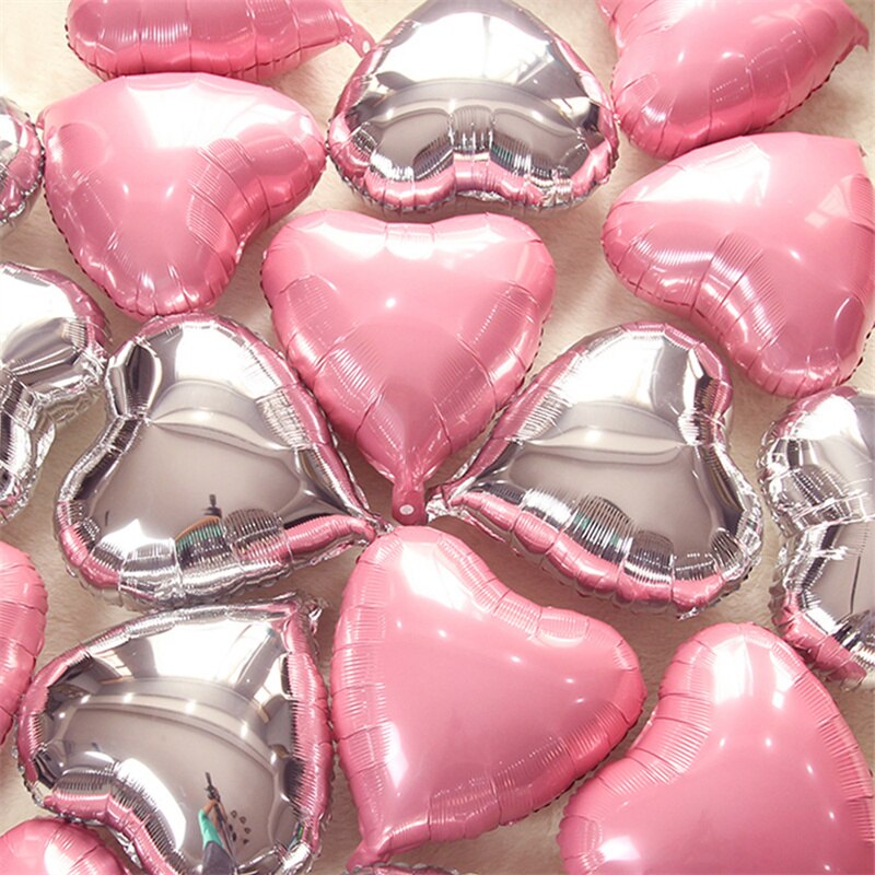 Qfdian valentines day gifts for her 10pcs 18inch Foil Heart Balloon Valentines Day Wedding Decoration Balloons Mariage Birthday Party Decorations Baby Shower Globos