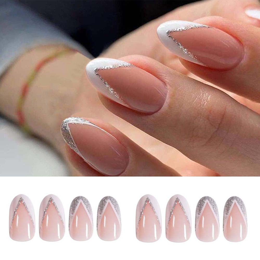 Qfdian gifts for women hot sale new 24PCS Fake Nails With Glue Rhinestones Long Coffin Flame Press on Nails Detachable French Stick on Nails Art DIY faux ongles