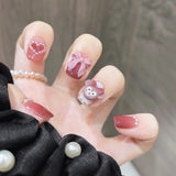 24Pcs false nails with designs cow and Blue Color cut design Fake Nail Shiny Gold Foil  artificial nails with glue for girls