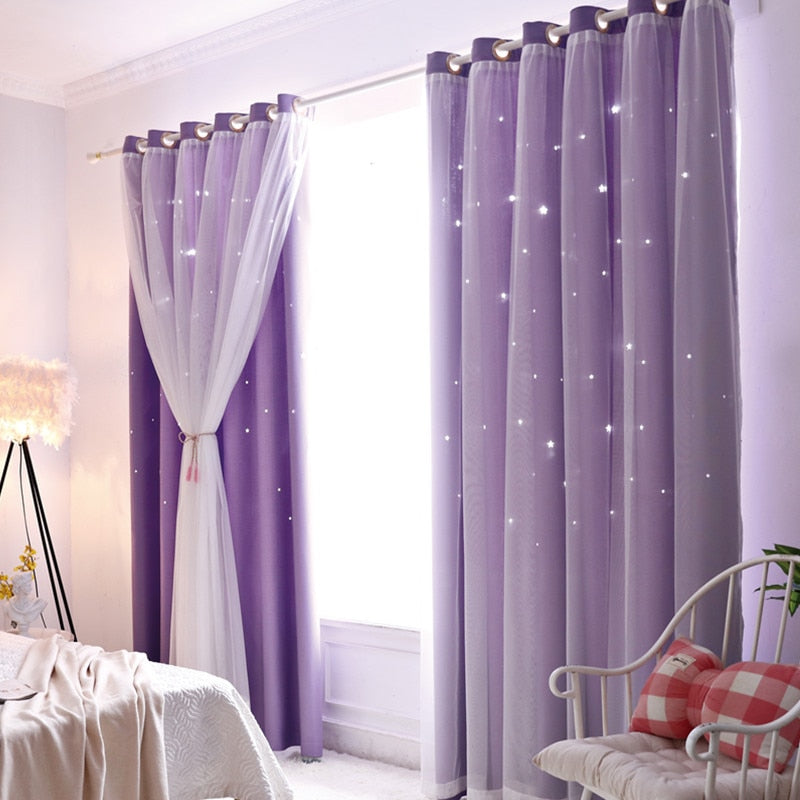 Princess style Colorful Double Layer Stars Curtains Kids Room Window Curtains for Living Room Girl's Bedroom Blackout Curtain