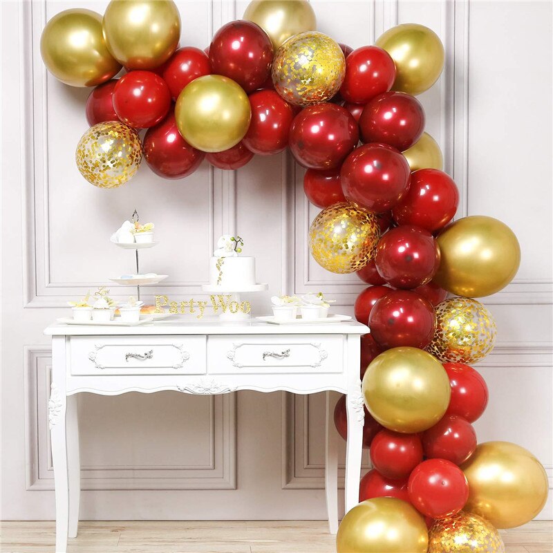 Qfdian valentines day gifts for her 52pcs Double Layer Cherry Red Balloon Garland Arch Kit Pink Chorme Gold Latex Globos Birthday Valentine Wedding Party Decor