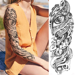 Qfdian gifts for men  Full Arm Evil Eye Temporary Tattoo Sticker For Men Women Realistic Skull Rose Flower Tatoos Body Art 3D Waterproof Fake Tattoos