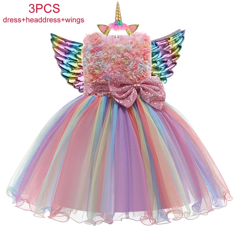 Qfdian halloween decorations halloween costumes halloween gift Halloween Unicorn Kids Dresses For Girls Baby Child Costume Birthday Wedding Evening Ball Gown Halloween Christmas Vestidos 2 to 10 Years