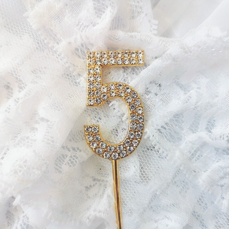 Qfdian Party decoration 1Pc Gold Diamond-studded Number"0-9" Crown Collection Cake Topper for Party Decoration Dessert lovely Gifts  Cake decor