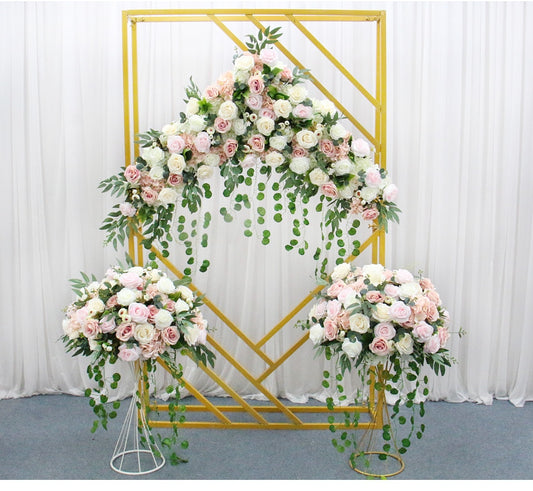 Qfdian wedding decorations hot sale new Flone Diamond Wedding Arch Backdrop Props Wrought Iron Geometric Square Frame Party Stage Screen creative background Stand