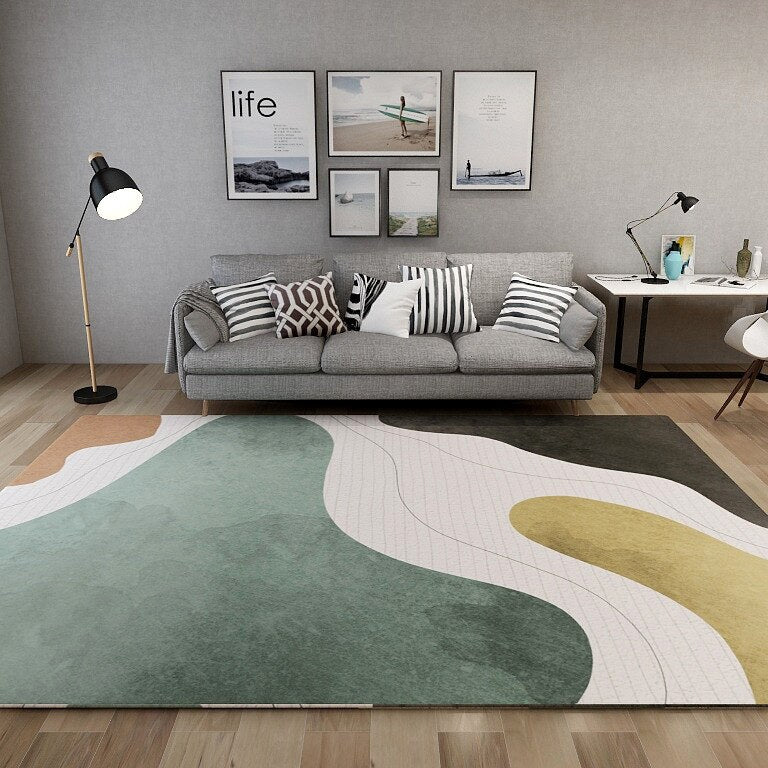 Qfdian Party decoration Nordic Geometric Abstraction Area Rugs Carpet for Living room Sofa Tea Table Bedside Blanket Modern Non-Slip Floor Kids Play Mat