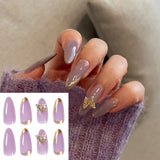 Qfdian gifts for women hot sale new 24PCS Fake Nails With Glue Rhinestones Long Coffin Flame Press on Nails Detachable French Stick on Nails Art DIY faux ongles