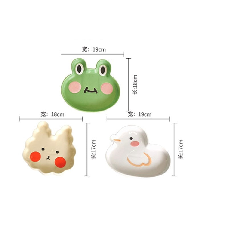 Qfdian Party decoration Party gifts hot sale new Ins Cartoon Dinner Plate Tableware New Frog Rabbit Duck Craft Kawaii Ceramic Cake Dessert Household Kitchen Dinnerware 17Cm