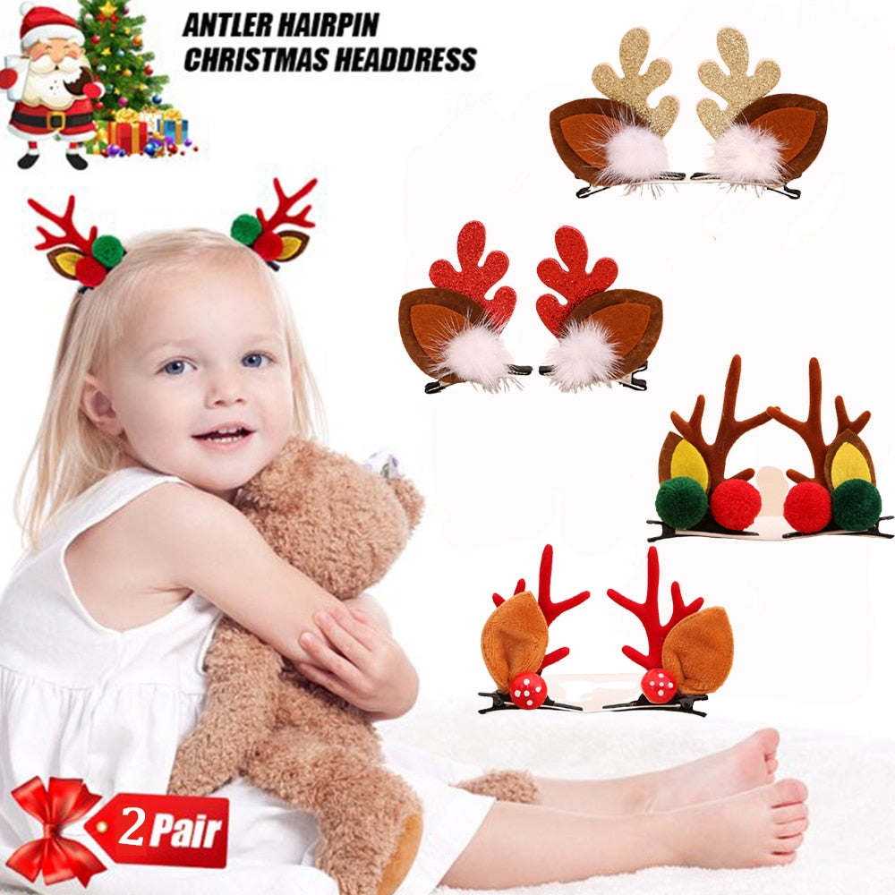 Qfdian Christmas decor ideas 2pcs Cute Deer Ear Hairpins Christmas Barrettes Hair Decorationd 2023 Beautiful Deer Antlers Hair Clips Hair Accessories Girls Gift