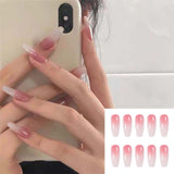 Qfdian gifts for women hot sale new 24PCS Fake Nails With Glue Rhinestones Long Coffin Flame Press on Nails Detachable French Stick on Nails Art DIY faux ongles