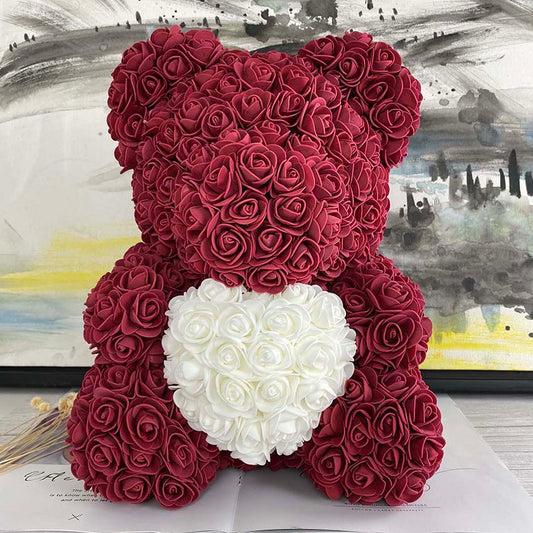 Qfdian valentines day gifts for her 40cm Rose Bear Heart Artificial Flower Rose Teddy Bear For Women Valentine's Wedding Birthday Christmas Gift