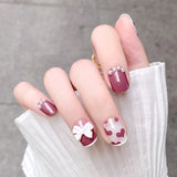 24Pcs false nails with designs cow and Blue Color cut design Fake Nail Shiny Gold Foil  artificial nails with glue for girls