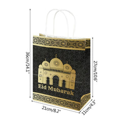 Qfdian Party decoration 5Pcs Islamic Muslim Festival Gift Bags Portable Paper Candies Snack Packaging Bag for Eid Mubarak 27x21cm Ramadan Kareem Supply