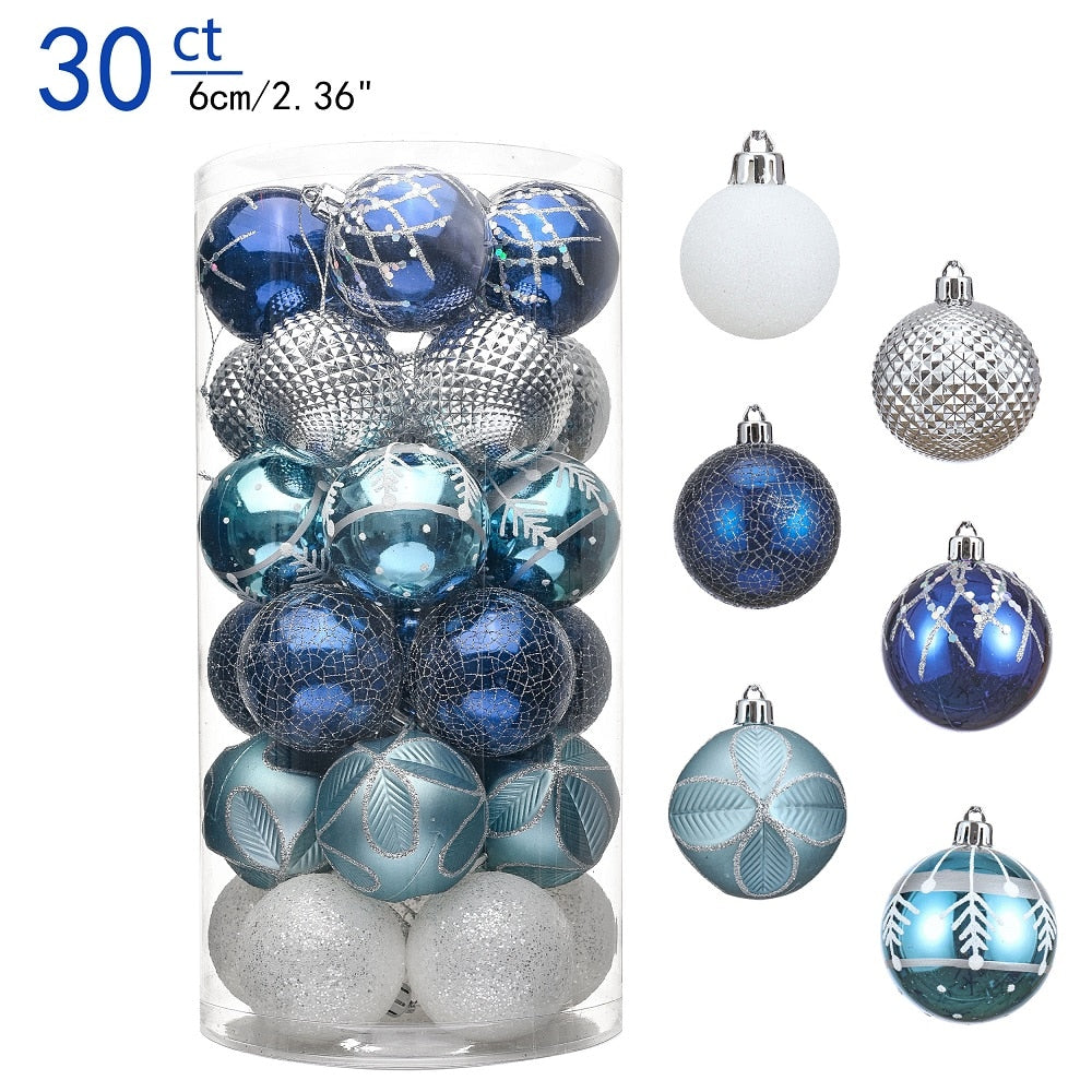 Qfdian  30pcs 6cm Christmas Tree Decor Balls Glitter Blue Gold Plating Hanging Pendants Ball For Home New Year Ornament