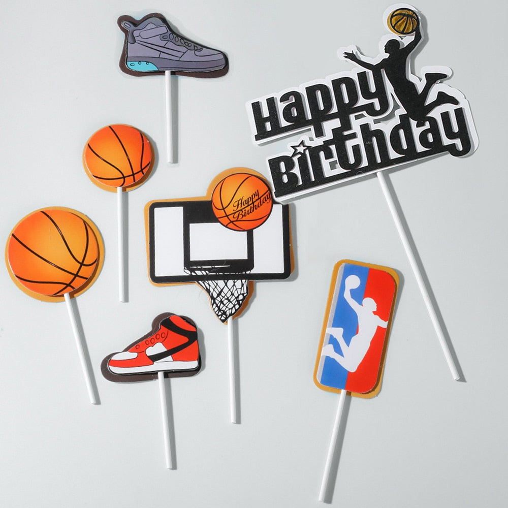 Qfdian halloween decorations christmas decorations Basketball Football Theme Party Cupcake Topper Happy Birthday Cake Topper Flage For Kids Boy Birthday Party Cake Decors Supplies