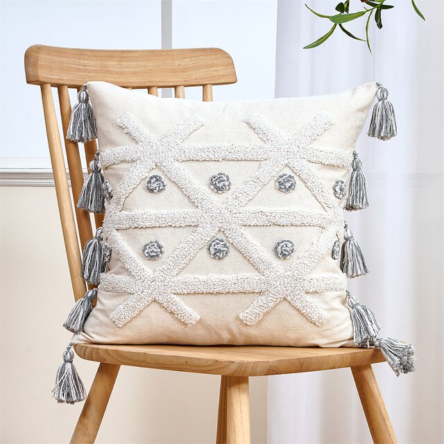 Qfdian valentines day gifts for her Tassel Linen Cushion Covers Beige Boho Pillowcase Cushion Tufted Throw Pillow for Living Room Sofa Home Decor Elegant Cushions