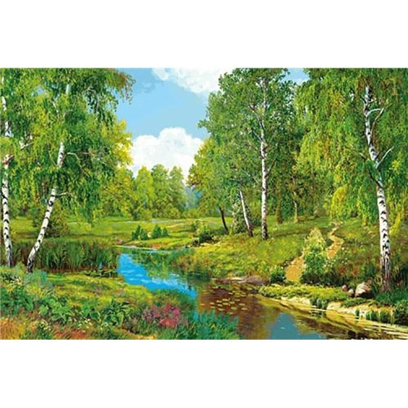 Qfdian Scenery DIY 5D Diamond Painting Full Round Resin Mosaic Landscape Diamond Embroidery Picture Rhinestone Home Decor Gift