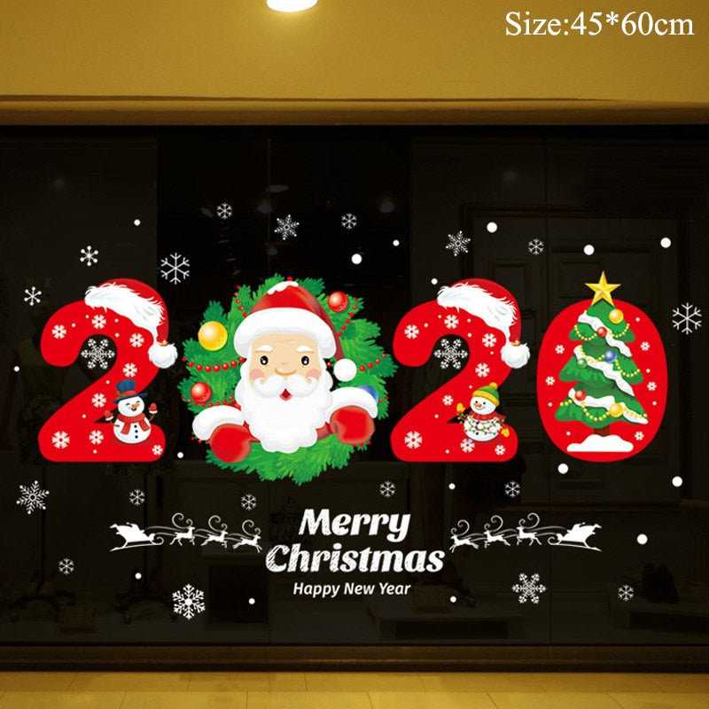 Qfdian Christmas  Window Stickers Christmas Decorations for Home Navidad 2021 Christmas Ornaments Xmas Party Decor Happy New Year 2022