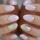 QFDIAN Beige French Nails White Tip Squoval False Nails Short Medium Size Ladies Artificial Manicure Tips for Daily Wear