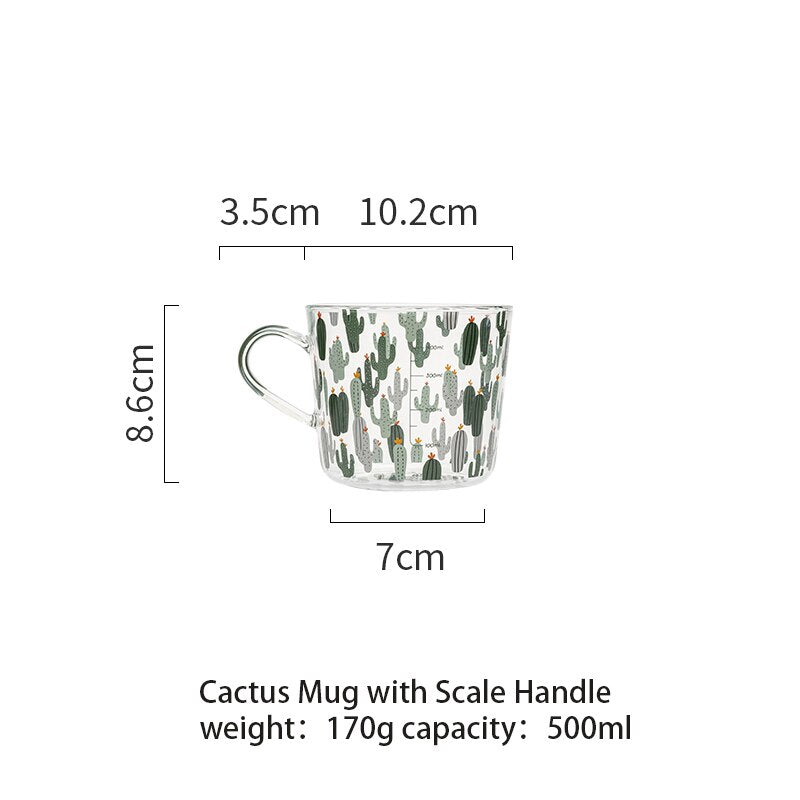 Qfdian Party decoration hot sale new Ins 500ml Yellow Peach Cactus Glass Tea Milk Cups with Scale Coffee Mug Party Creative Drinkware Tumbler Water Cups Japan Style
