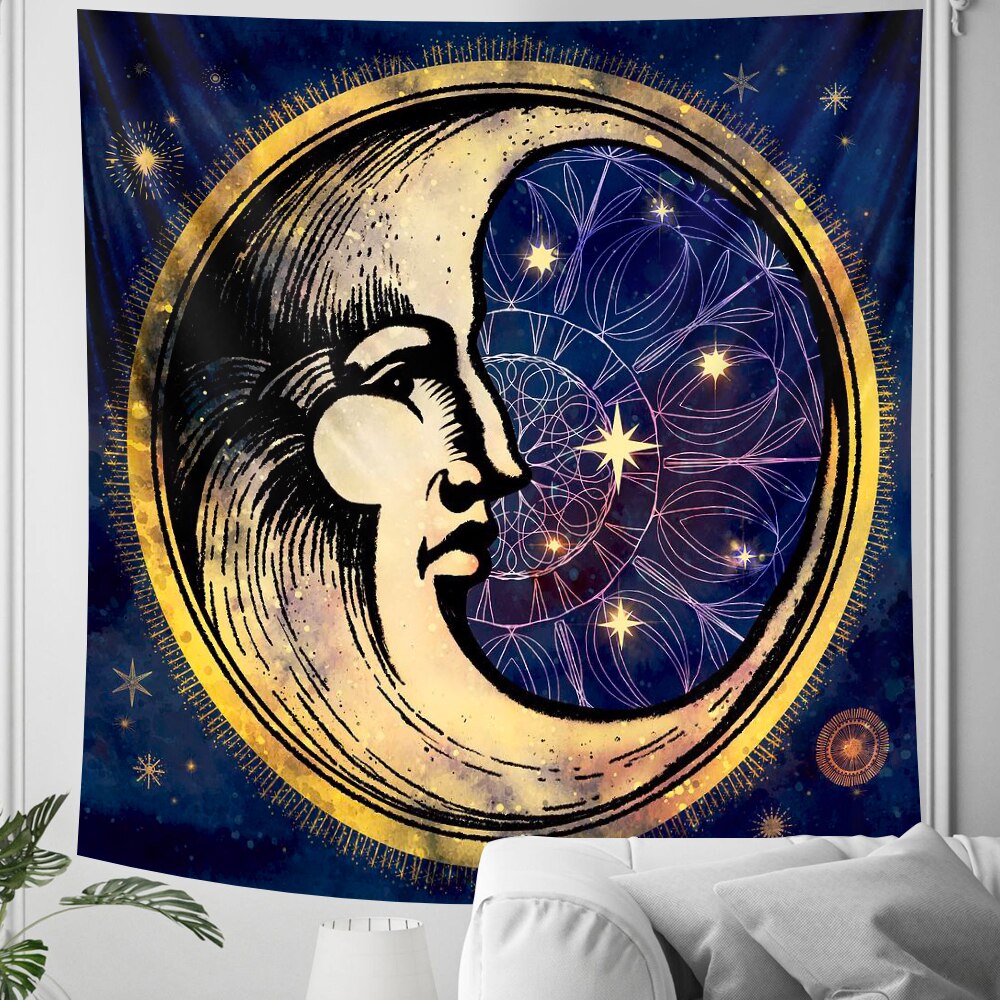 Black and white moon Mandala tapestry Bohemian decoration wall hanging bedroom psychedelic scene starlight art home decoration