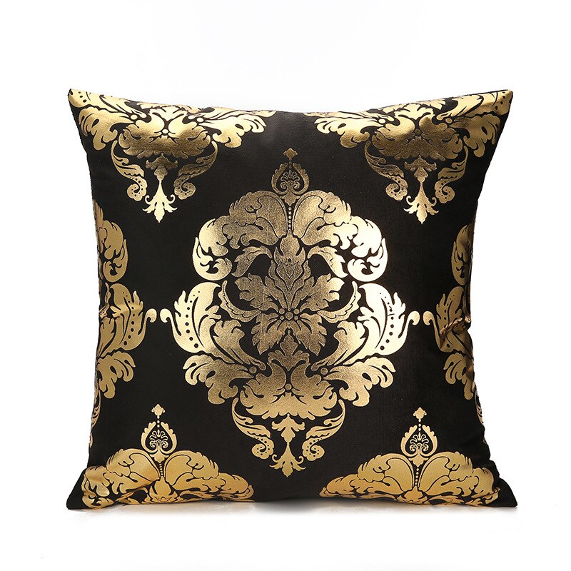 Qfdian Cozy apartment aesthetic valentines day decoration Black Stamping Gold Pillowcase Decorative Sofa Cushion Covers Case Bed Geometric Throw Pillow Cover Home Decor Pillow Case 45cm