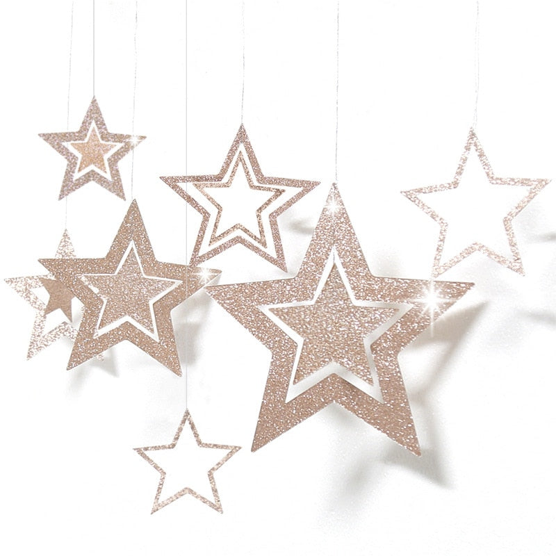 Qfdian dorm decoration ideas 7pcs/lot Twinkle Star Paper Pendant Garland Ornaments Christmas Decorations for Home New Year 2022 natal Noel Decor Navidad