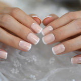 QFDIAN Beige French Nails White Tip Squoval False Nails Short Medium Size Ladies Artificial Manicure Tips for Daily Wear