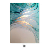 Qfdian Nordic Light Luxury Blue Canvas Painting Modern Home Abstract Gold Poster and Print Wall Art Picture for Living Room Decoration