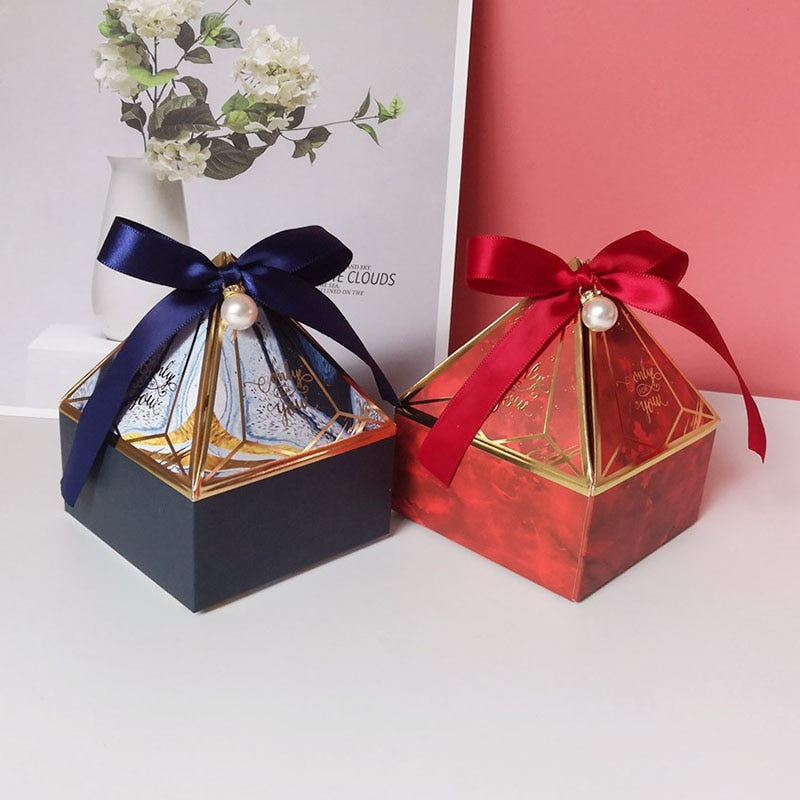 Qfdian Party gifts Party decoration hot sale new Gem Tower Bronzing Candy Box Wedding Gift Packaging Box Only For You Chocolate Candy Paper Gift Box For Baby Shower Event Party