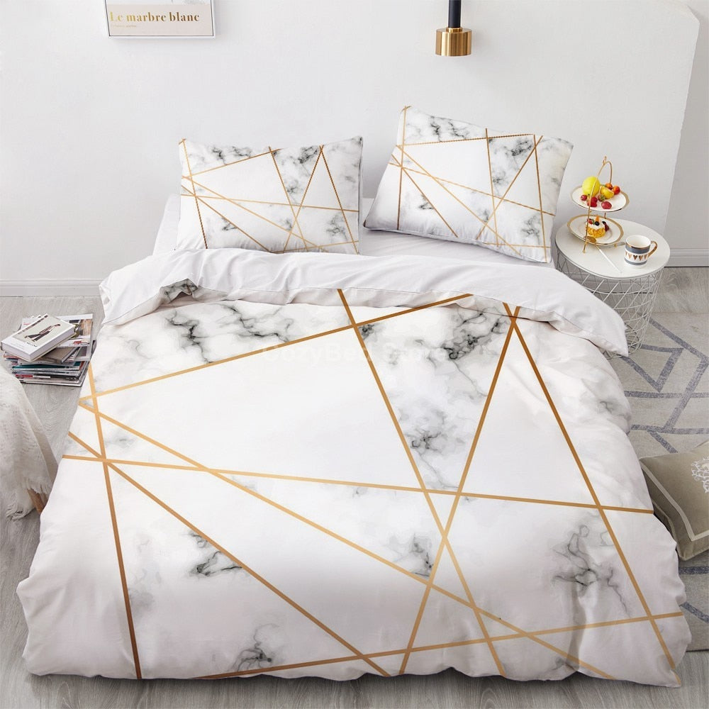 White Gold Marble Pattern Bedding Set Modern 3d Duvet Cover Sets Comforter Bed Linen Twin Queen King Single Size Fashion Luxury