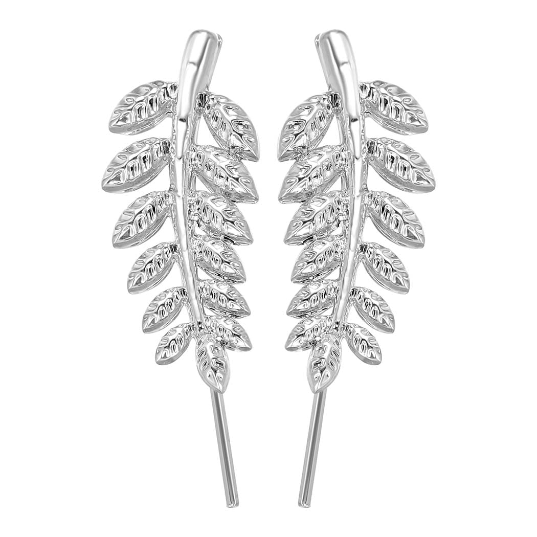 Qfdian easter gifts  New Ear Climbers Leaf Earrings For Women Elegant Statement Jewelry Brinco Stainless Steel Leaves Ear Earrings Gift