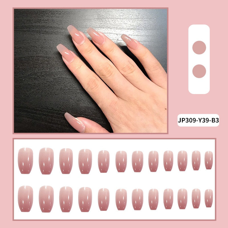 QFDSIAN 24pcs/box Full Cover fake Press on Nails Matte Yellow Pure Acrylic Frosted Ballerina acrylic for nails for Women free shipping