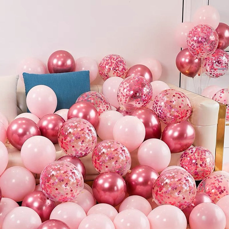 Qfdian Party decoration hot sale new 20/40pcs 10inch Pink Balloons Confetti Chrome Metallic Latex Balloon Christmas Baby Shower Birthday Wedding Party Decorations