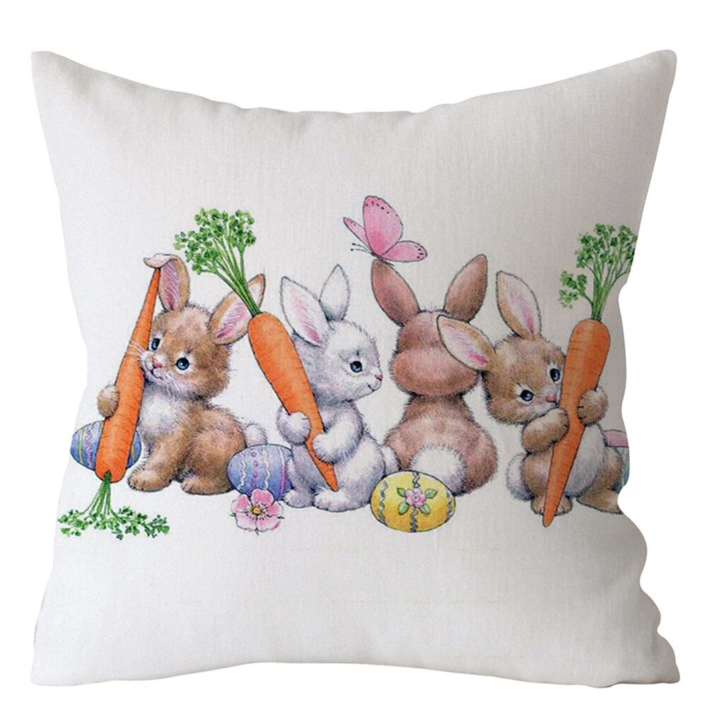 Qfdian easter decorations clearance Happy Easter Cushion Cover Bunny Eggs Decorative Pillow Cover Easter Rabbit Print Pillow Case Sofa Car Cushion Cover Home Decor