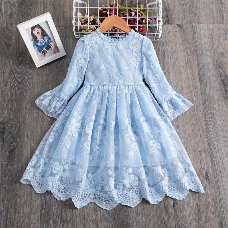 QFDIAN Summer Teens Girl Dresses For Child Floral Short Sleeve Gowns Children Dresses Lace Party Dress Vestido Infantil 3 to 8 Years