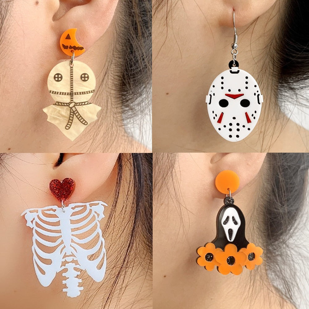 Qfdian halloween decorations halloween costumes halloween gift PF1271 Halloween Horror figure Unusual Earrings Trend Japanese Acrylic Earrings for Women Women's Jewelry Accessories Gifts