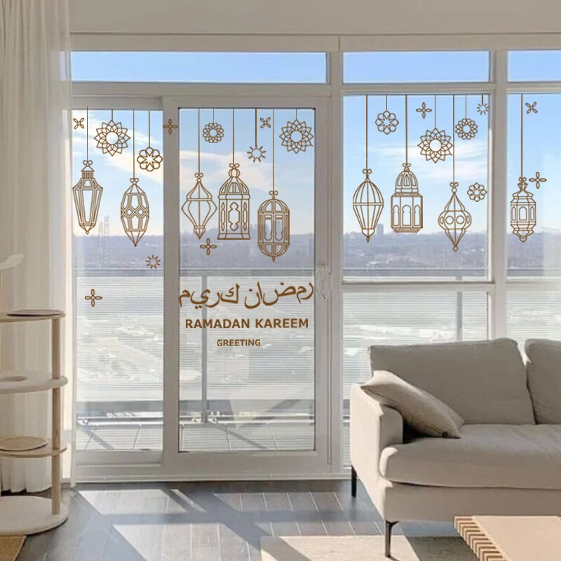 Qfdian Party decoration Eid Mubarak Wall Stickers Window Glass Door Decal Sticker for Ramadan Kareem Decor Eid Mubarak Home Star Moon Decor Muslim