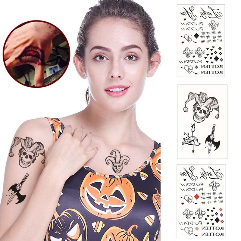 Qfdian tattoo halloween zombie scar stickers face festival vampire tattoo men women waterproof tatoo boys fake body arm sticker sexy