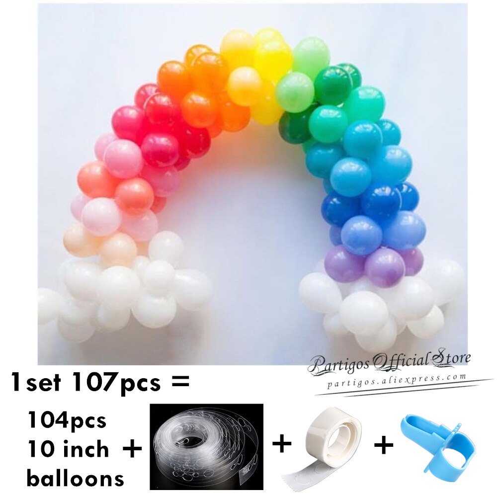Qfdian Party decoration hot sale new 1set 107pcs DIY Rainbow balloons chain set 10 inch mixed color latex helium globos girls birthday party decorations baby shower