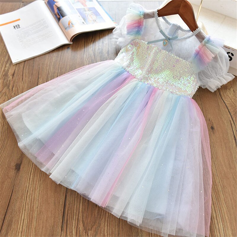 QFDIAN Summer Teens Girl Dresses For Child Floral Short Sleeve Gowns Children Dresses Lace Party Dress Vestido Infantil 3 to 8 Years