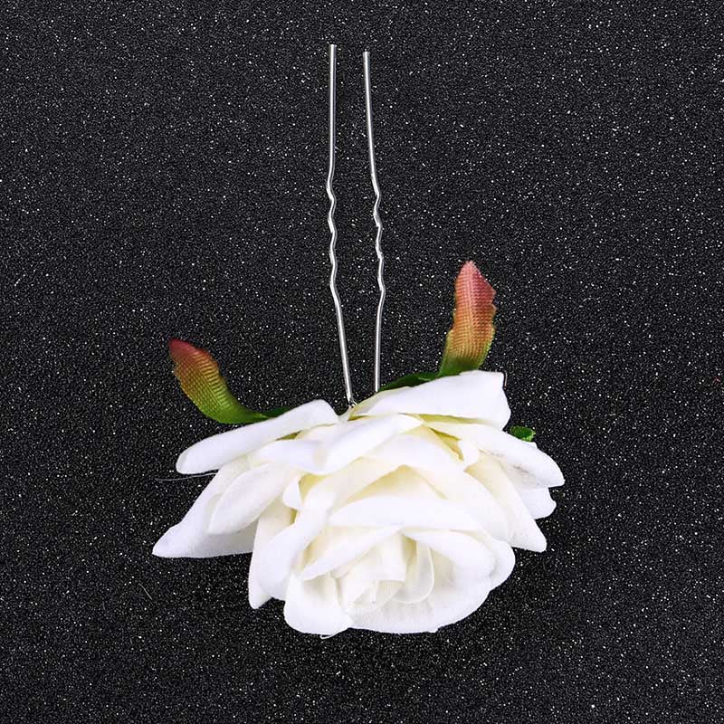 Qfdian gifts for women hot sale new U Shaped Red Rose Flower Hairpins Clips Headpieces Bride Wedding Hair Forks Decor Headdress Handmade Party Hair Accessories