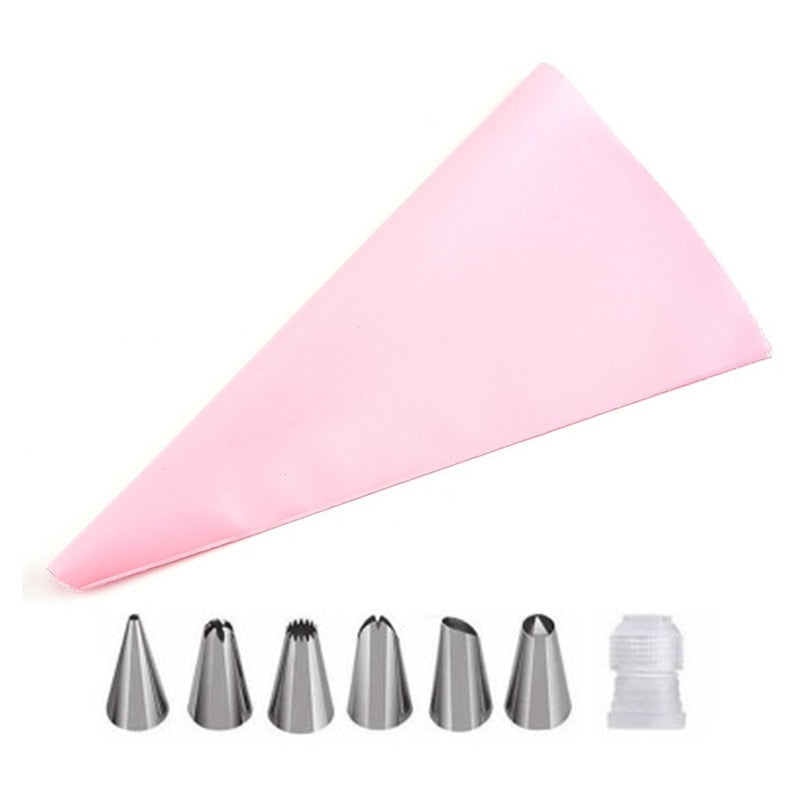 Qfdian Party gifts Party decoration hot sale new 1pcs Silicone Kitchen Accessories Icing Piping Cream Pastry Bag With 6 Stainless Steel Nozzle DIY Cake Decorating Tips Set