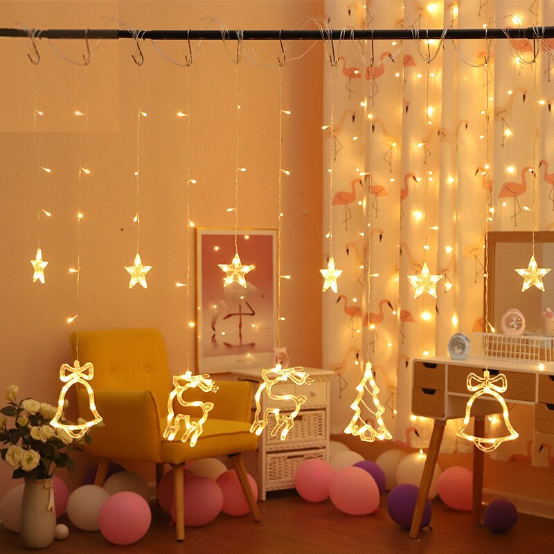 Qfdian valentines day gifts for her LED Icicle Star Snowflake Lamp Fairy Lights Curtain Garland New Year Christmas Decor for Home Festoon Led Light on The Window