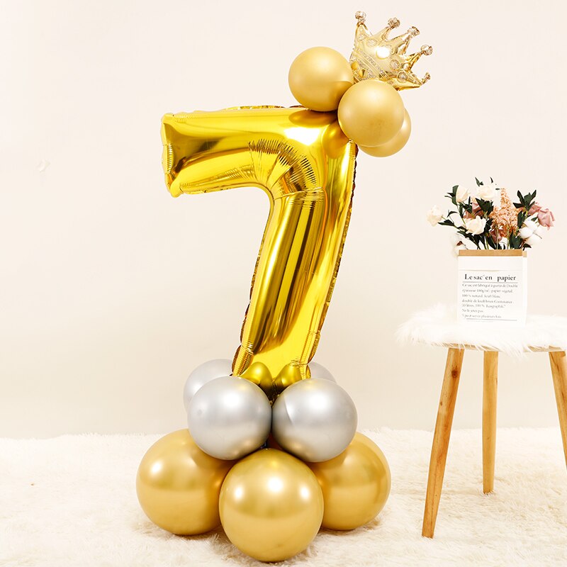 Qfdian Party decoration 17pcs Gold Number Crown Foil Balloon Silver Metallic Latex Balloons Kids Birthday Party Decorations Baby Shower Anniversaire