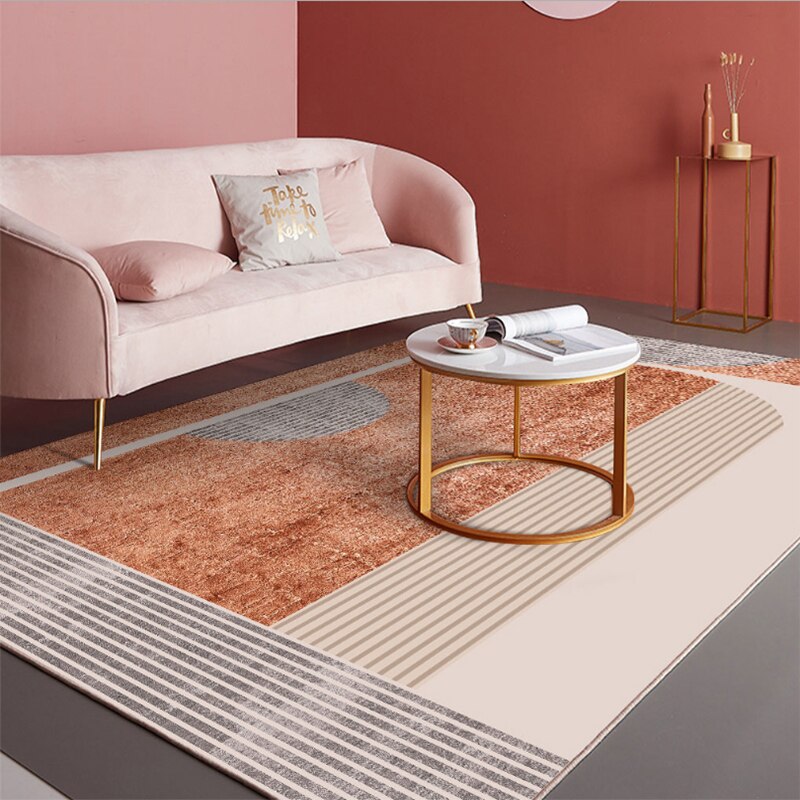 Qfdian Living room remodel Pink Geometric Large Carpets Area Rugs for Living room Home Decor Tatami Kids Play Floor Mats Sofa Blanket Bedside Modern Carpet