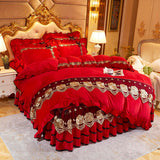 Qfdian father's day gifts Super Soft Beige Lace Flowers Embroidery Crystal Velvet Korean Bedding Duvet/Quilt Cover Pillowcases Solid Color Home Textiles