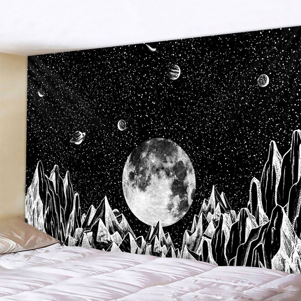 Black and white moon Mandala tapestry Bohemian decoration wall hanging bedroom psychedelic scene starlight art home decoration